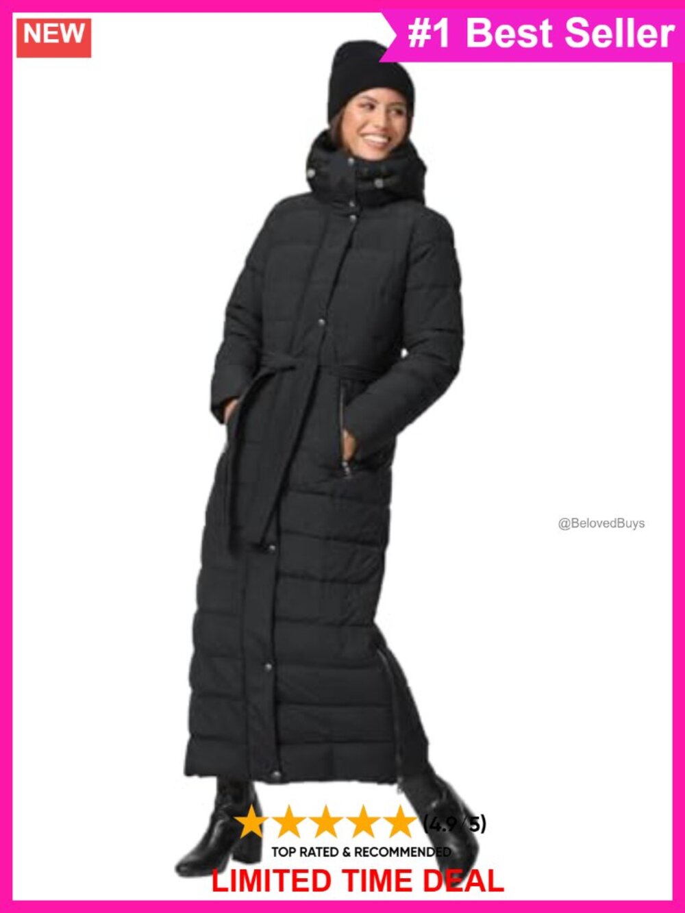 Womens Maxi Length Quilted Puffer Down Parka Hooded Winter Coat Waterproof